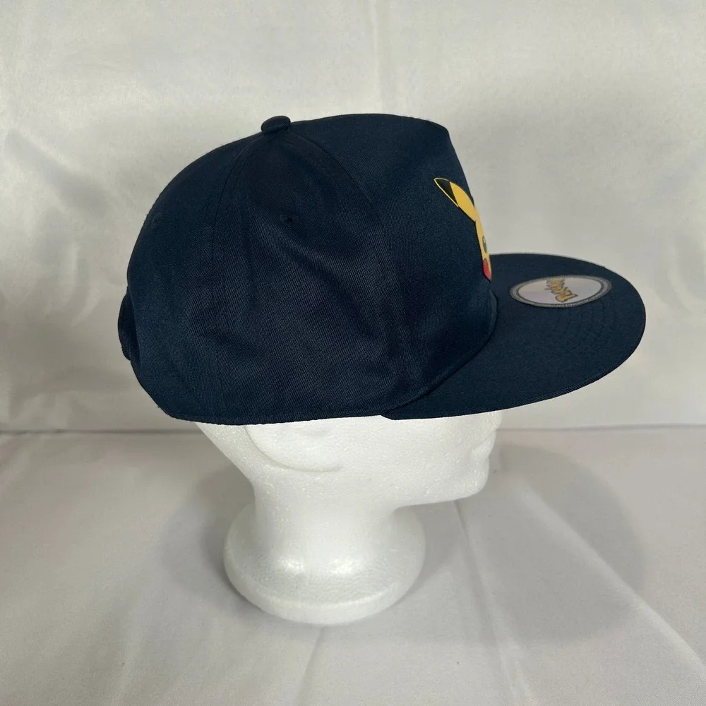 HM Pokemon Pikachu Navy Blue Snapback Hat Size 8-12Y Flat Brim Red Underbill